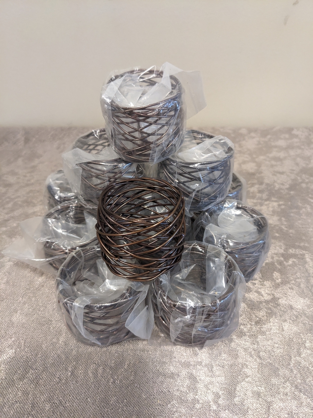 Copper/Bronze-Tone Woven Spiral Napkin Rings - Set of 12 NEW
